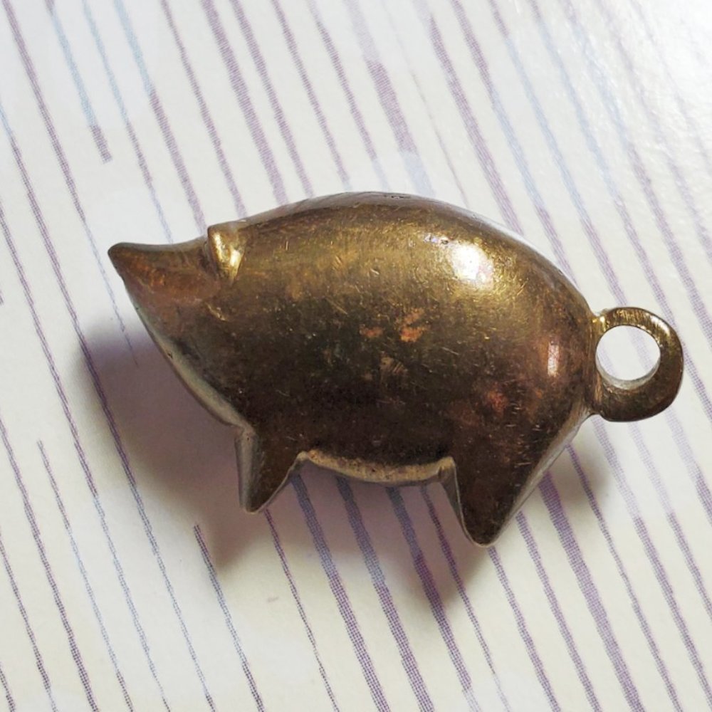 Vintage Made in Austria Brass Lucky Pig Charm Pendant